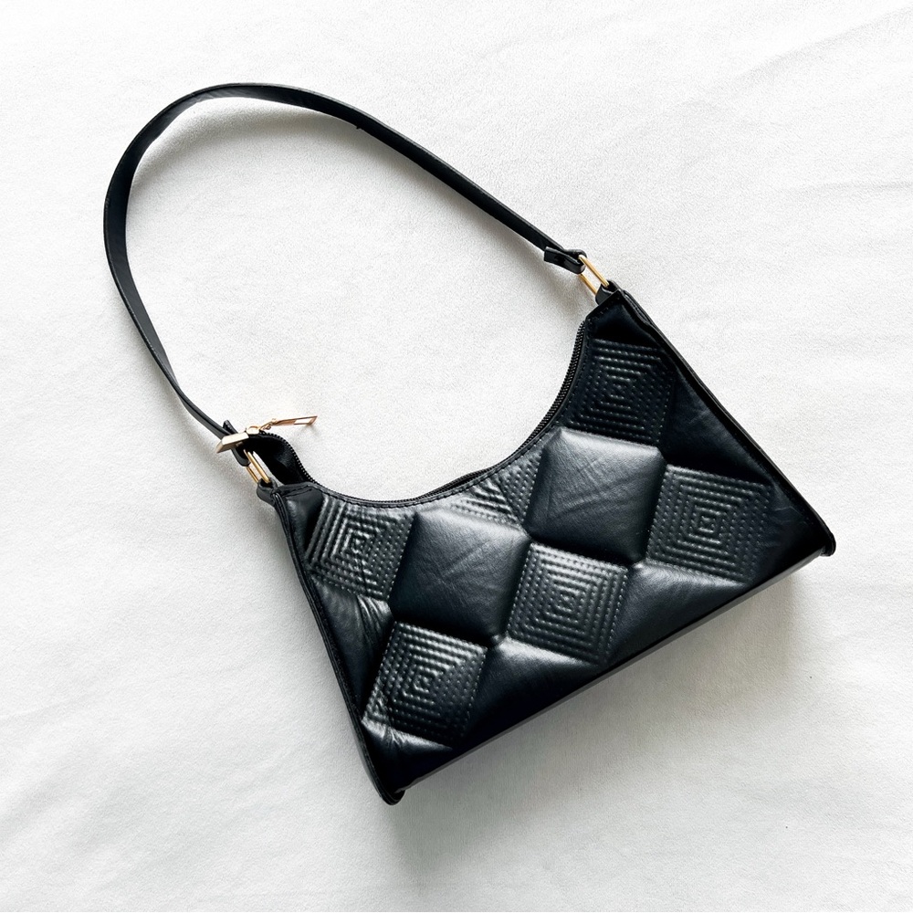 Black Quilted Faux Leather Shoulder Bag